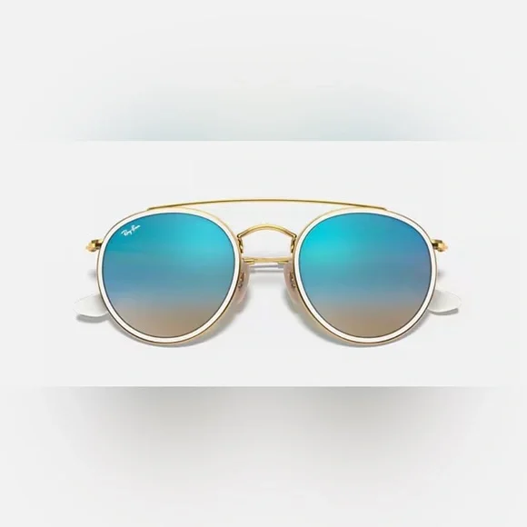 NWOT Ray-Ban Gold Frame Sunglasses with Blue Lenses - Picture 5 of 8